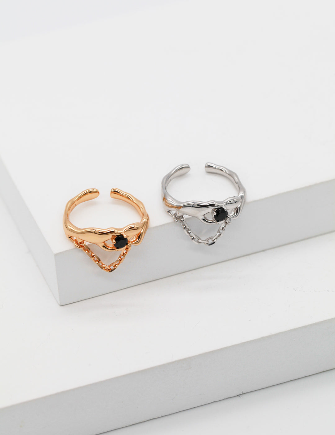 Whimsical Branch: Irregular Inlay Adjustable Silver Ring