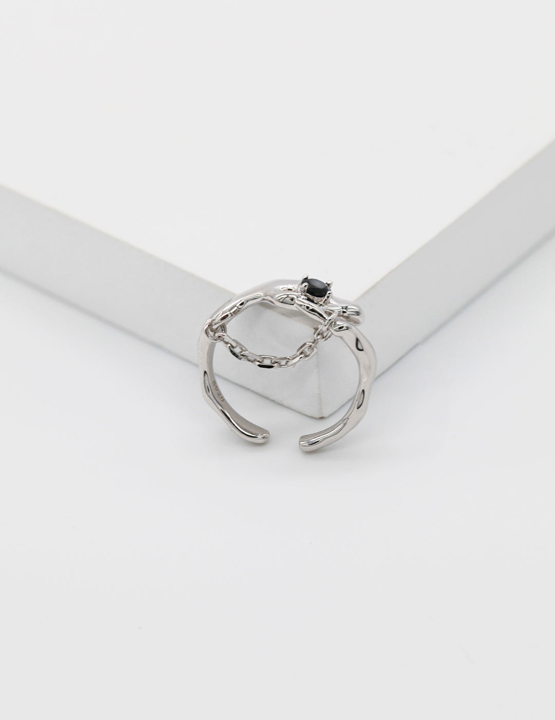 Whimsical Branch: Irregular Inlay Adjustable Silver Ring