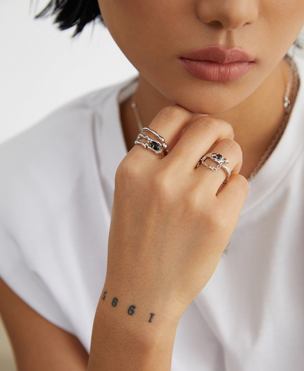 Whimsical Branch: Irregular Inlay Adjustable Silver Ring