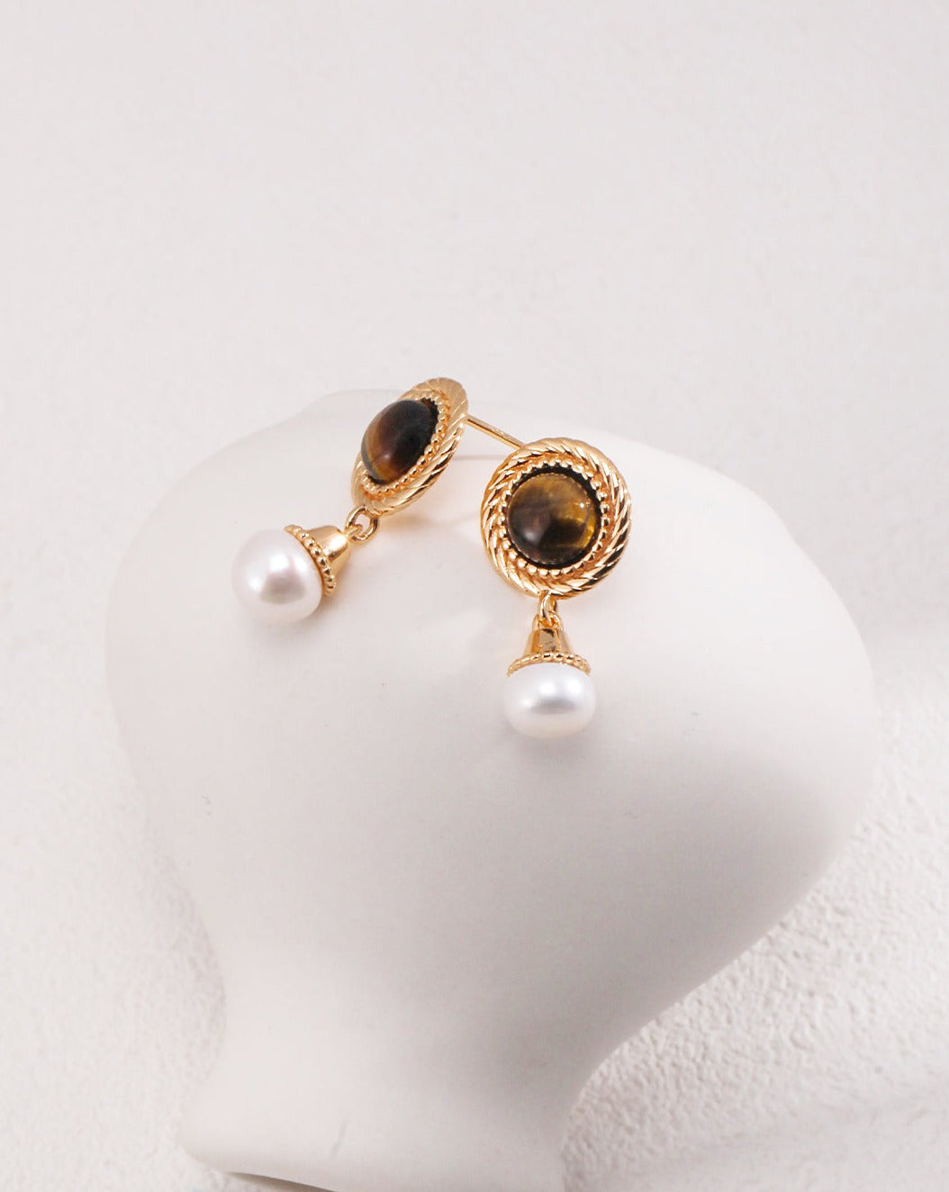 Sunday's Brunch Tiger's Eye & Pearl Pendant Earrings