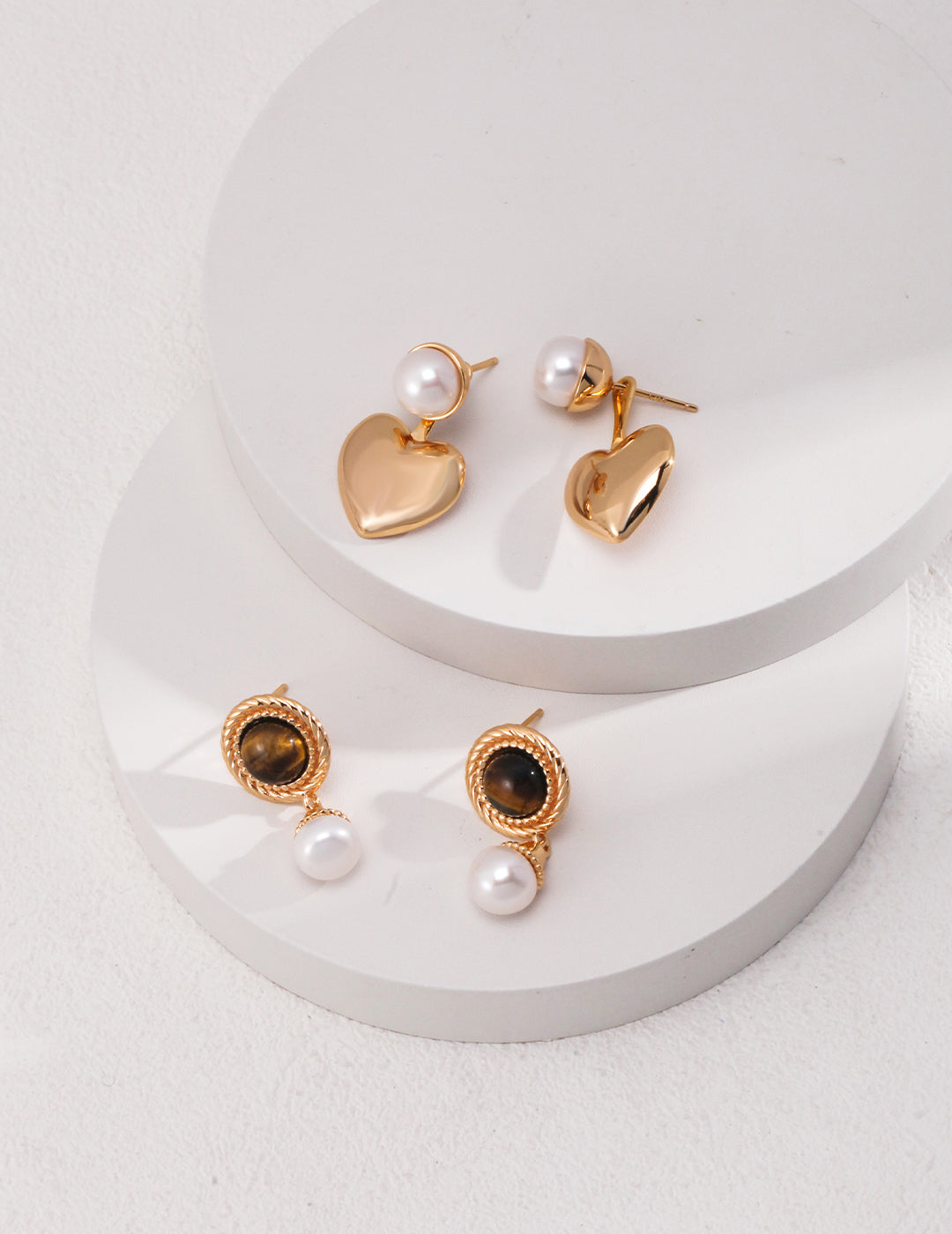 Sunday's Brunch Tiger's Eye & Pearl Pendant Earrings