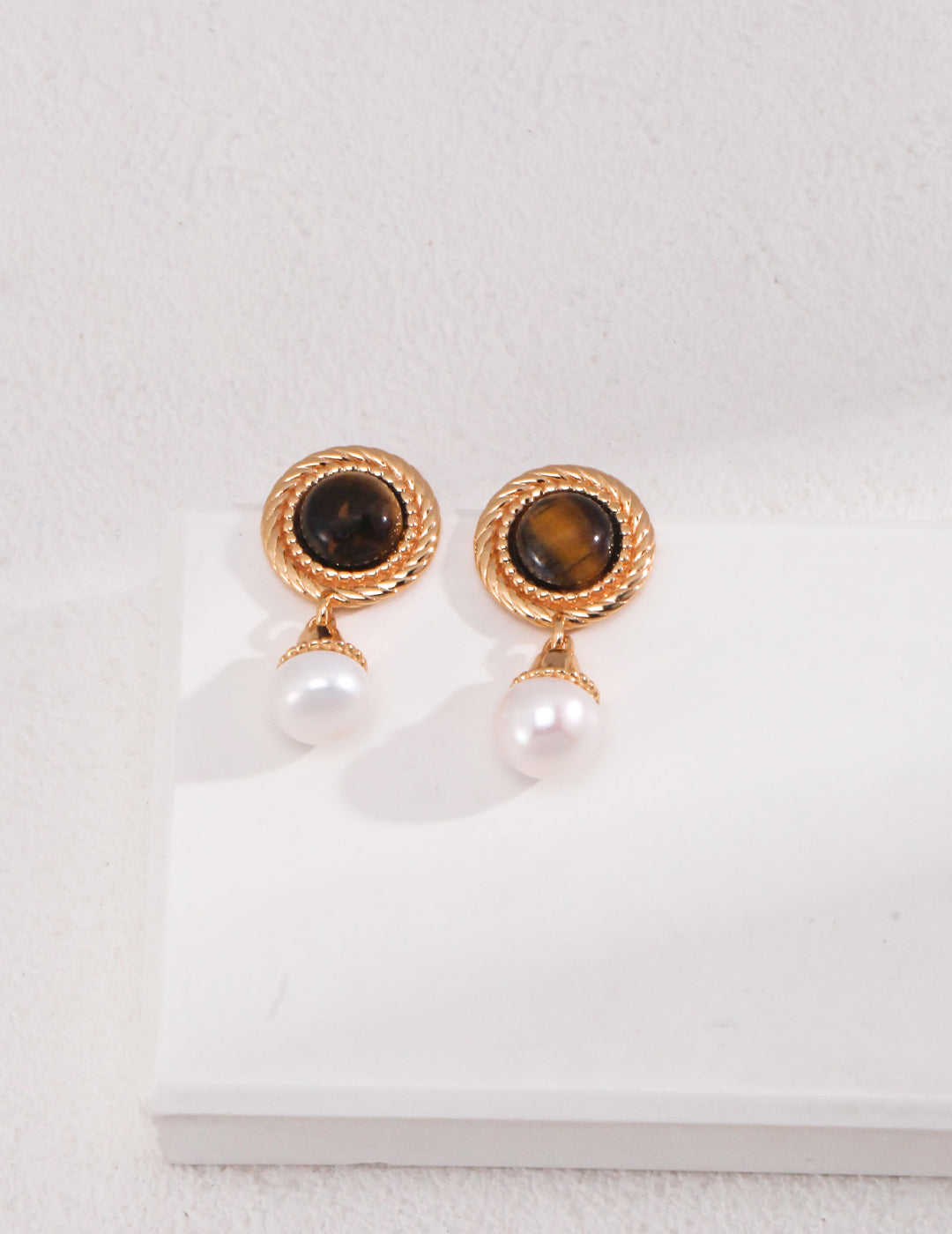 Sunday's Brunch Tiger's Eye & Pearl Pendant Earrings