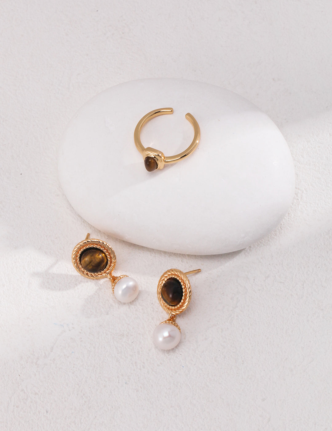 Sunday's Brunch Tiger's Eye & Pearl Pendant Earrings