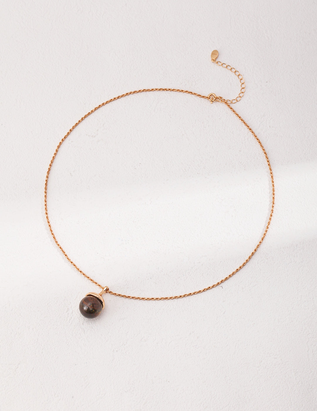 Little Hazelnut Pinecone Silver Necklace with Tiger's Eye & Gray Shell Pearls