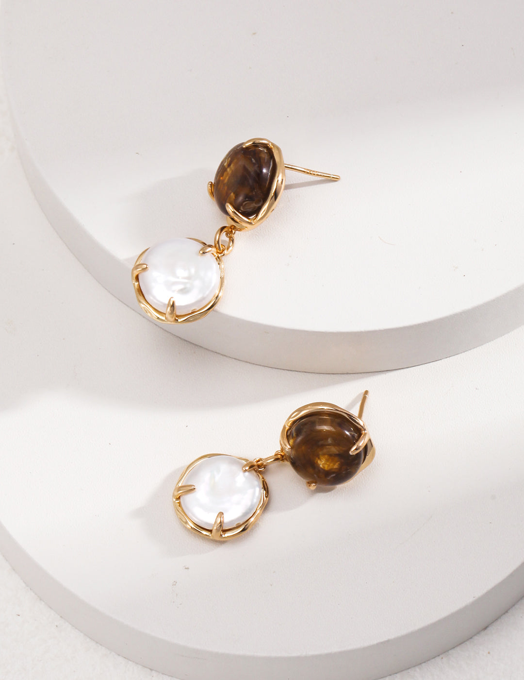 Café Au Lait Mini Pearl Ball Earring Adjustable Vintage Charm