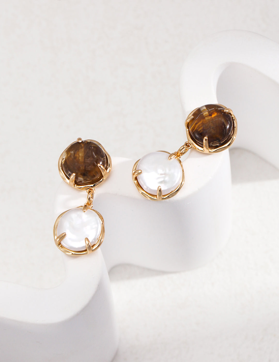 Café Au Lait Mini Pearl Ball Earring Adjustable Vintage Charm