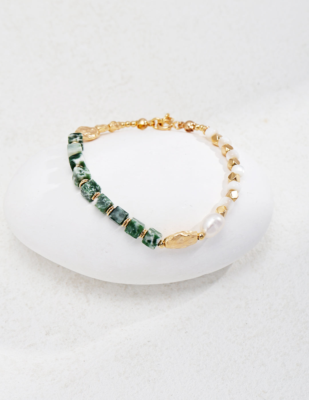 Whispering Jade Green Jade and Pearl Beaded Bracelet