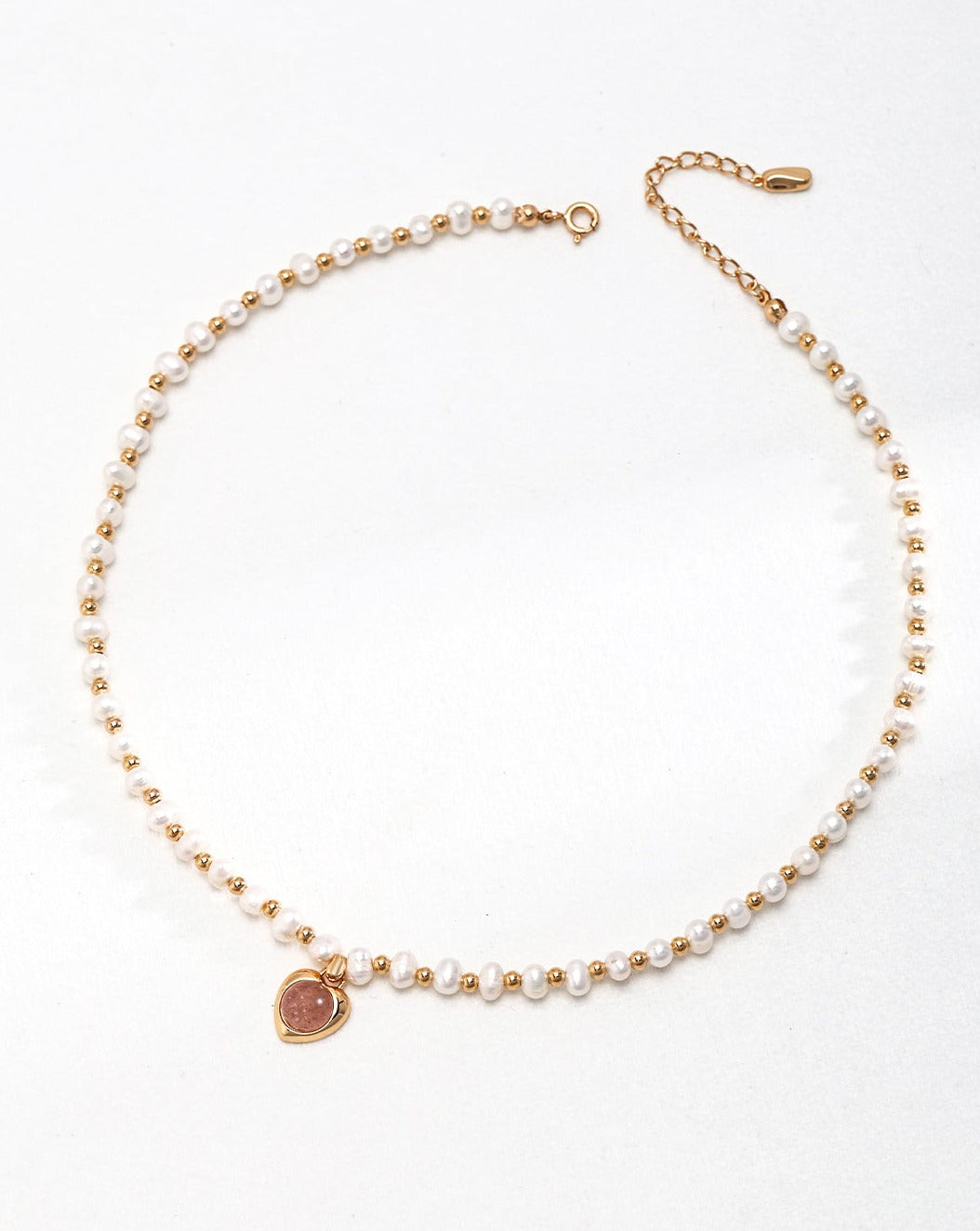 Sweet Fantasy Pearl Necklace with Strawberry Quartz Pendant