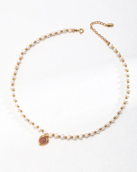 Sweet Fantasy Pearl Necklace with Strawberry Quartz Pendant
