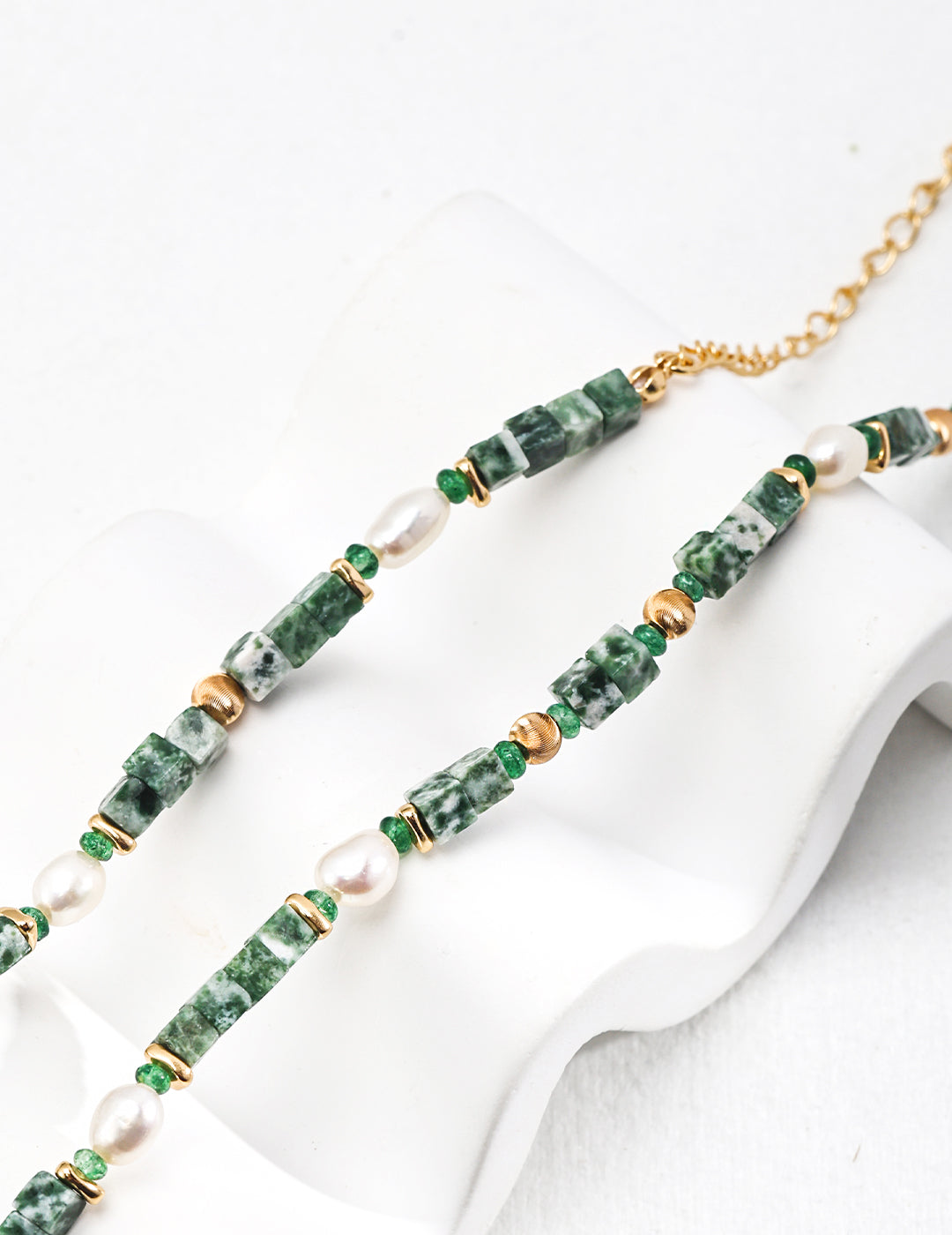 Whispering Jade Green Jade and Pearl Beaded Necklace