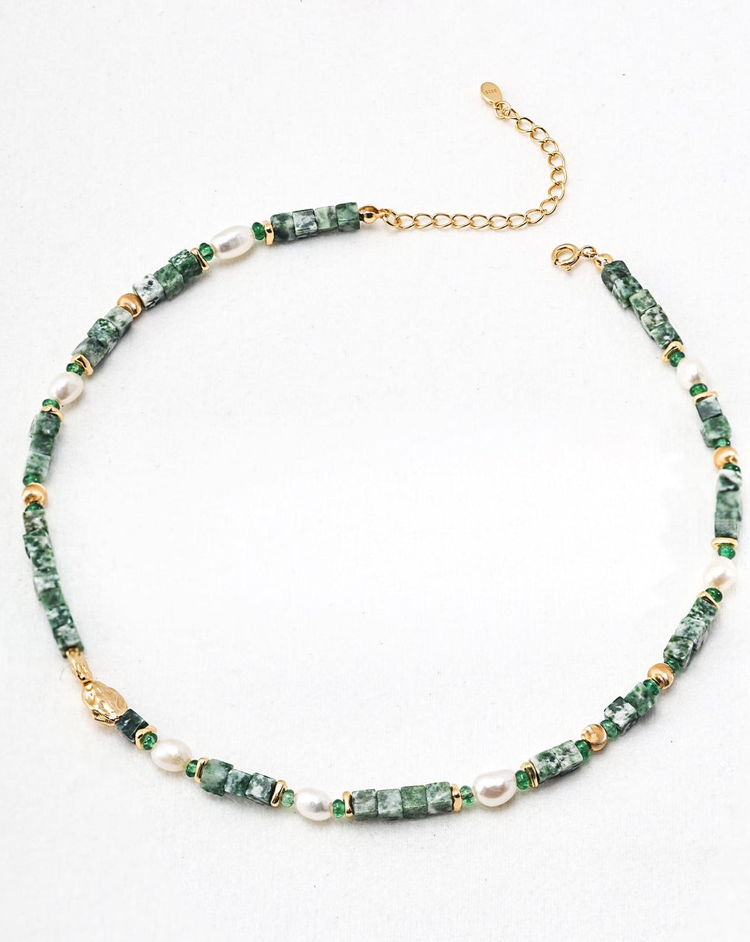 Whispering Jade Green Jade and Pearl Beaded Necklace