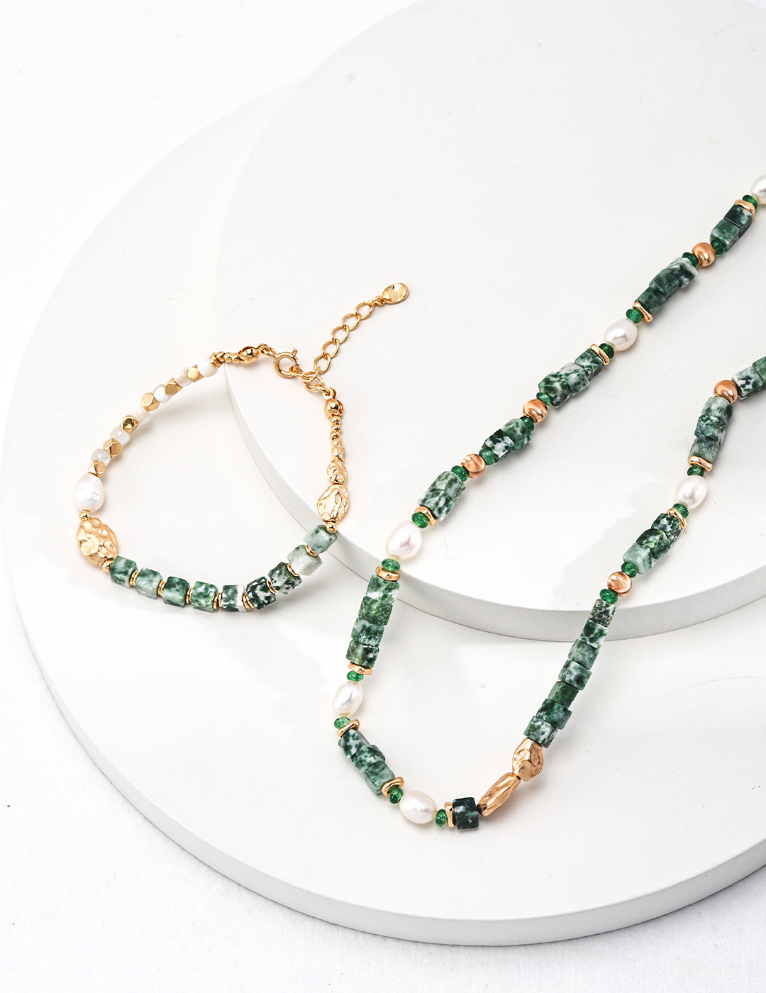 Whispering Jade Green Jade and Pearl Beaded Necklace