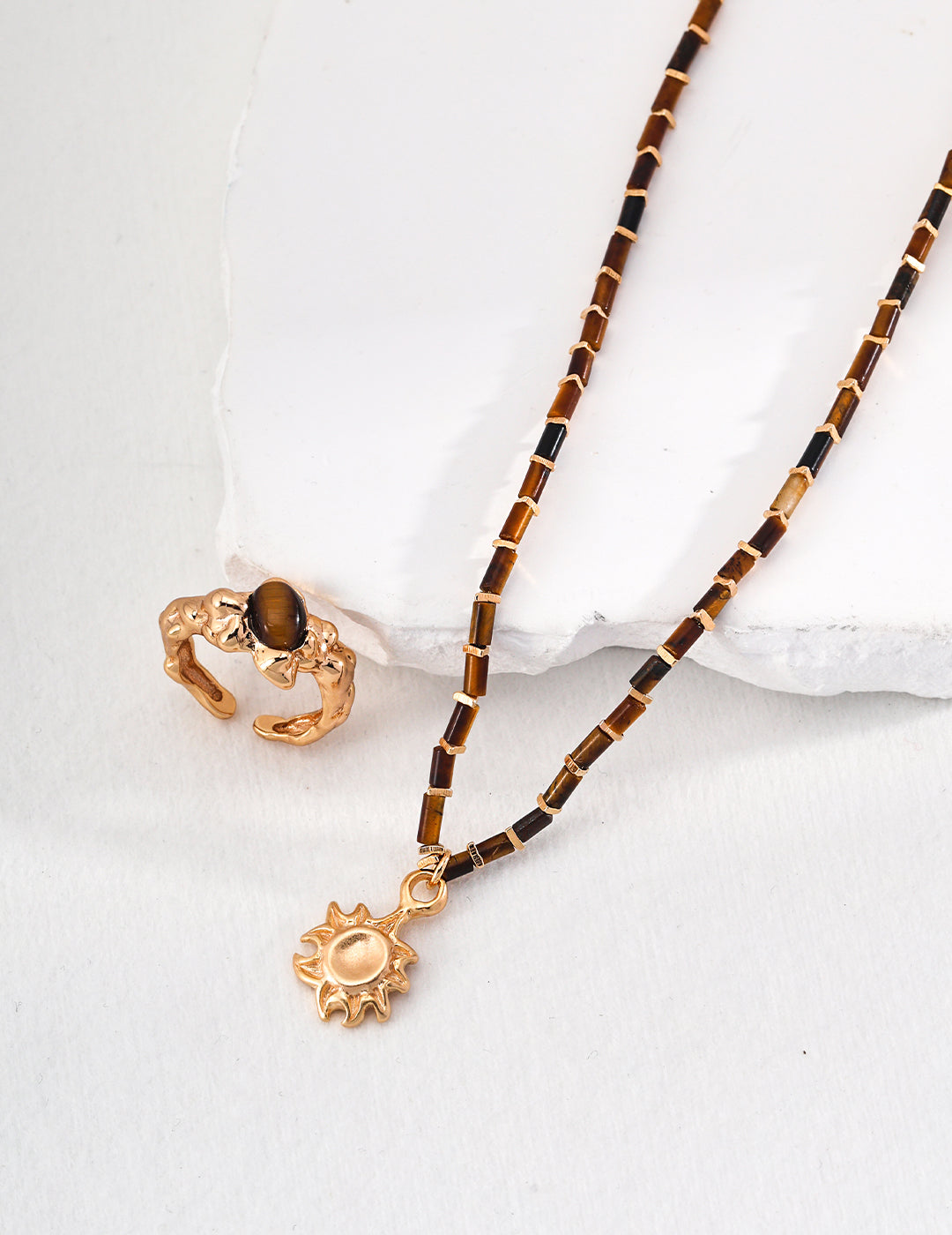 Radiant Sun Tiger's Eye Necklace with Sun Pendant