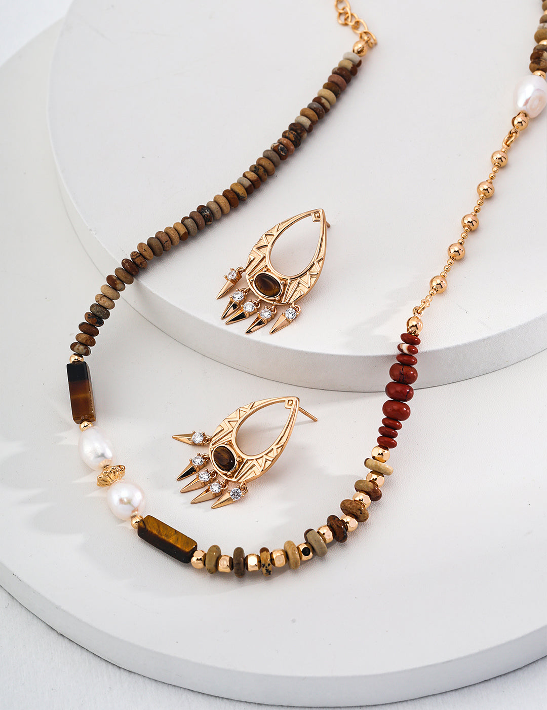 Safari Tales: BOHO style Tiger's Eye Picture Stone Cinnabar Necklace