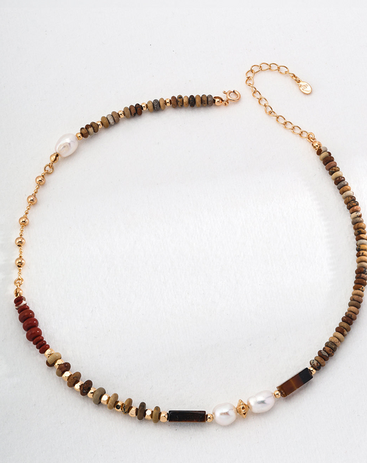 Safari Tales: BOHO style Tiger's Eye Picture Stone Cinnabar Necklace