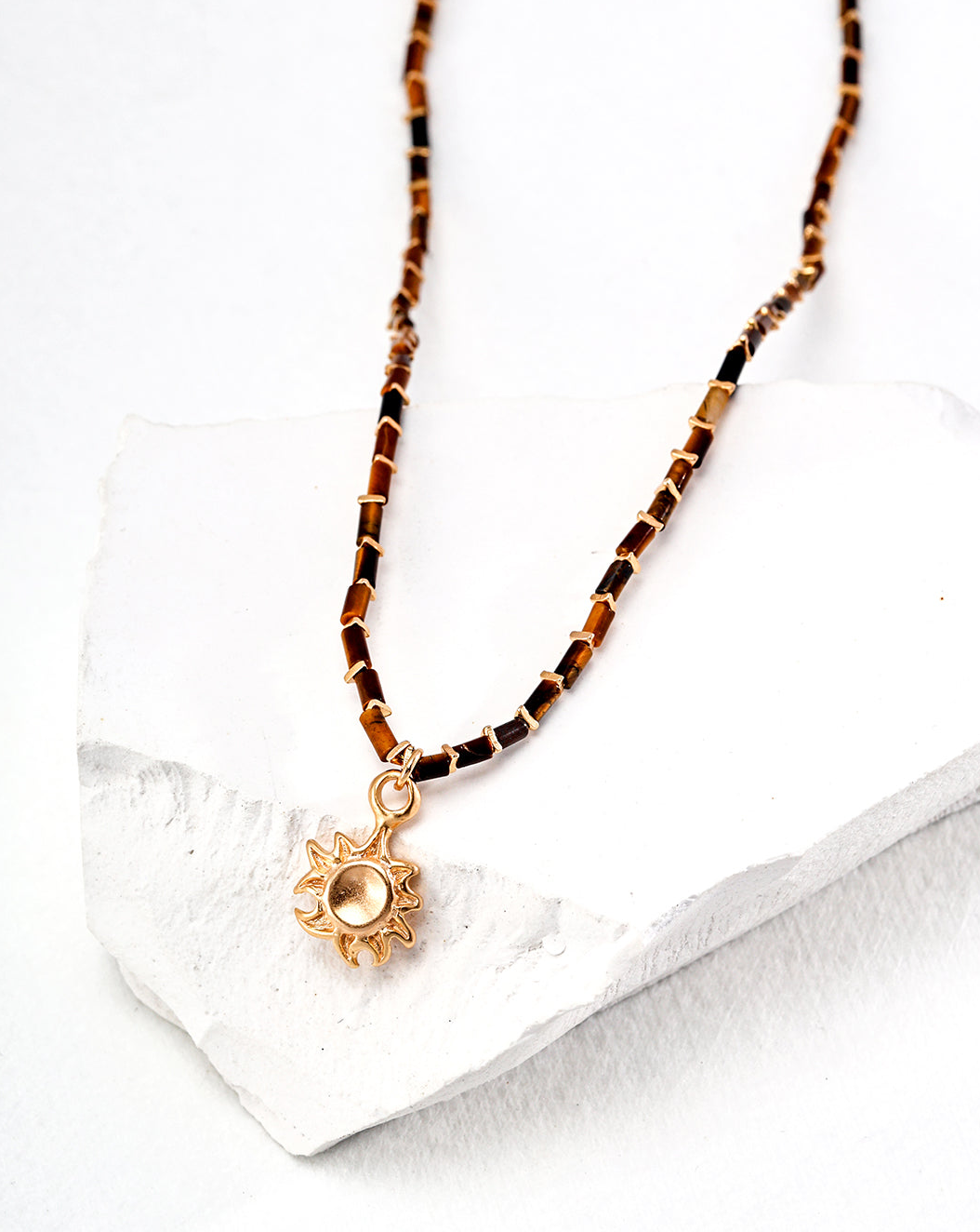 Radiant Sun Tiger's Eye Necklace with Sun Pendant