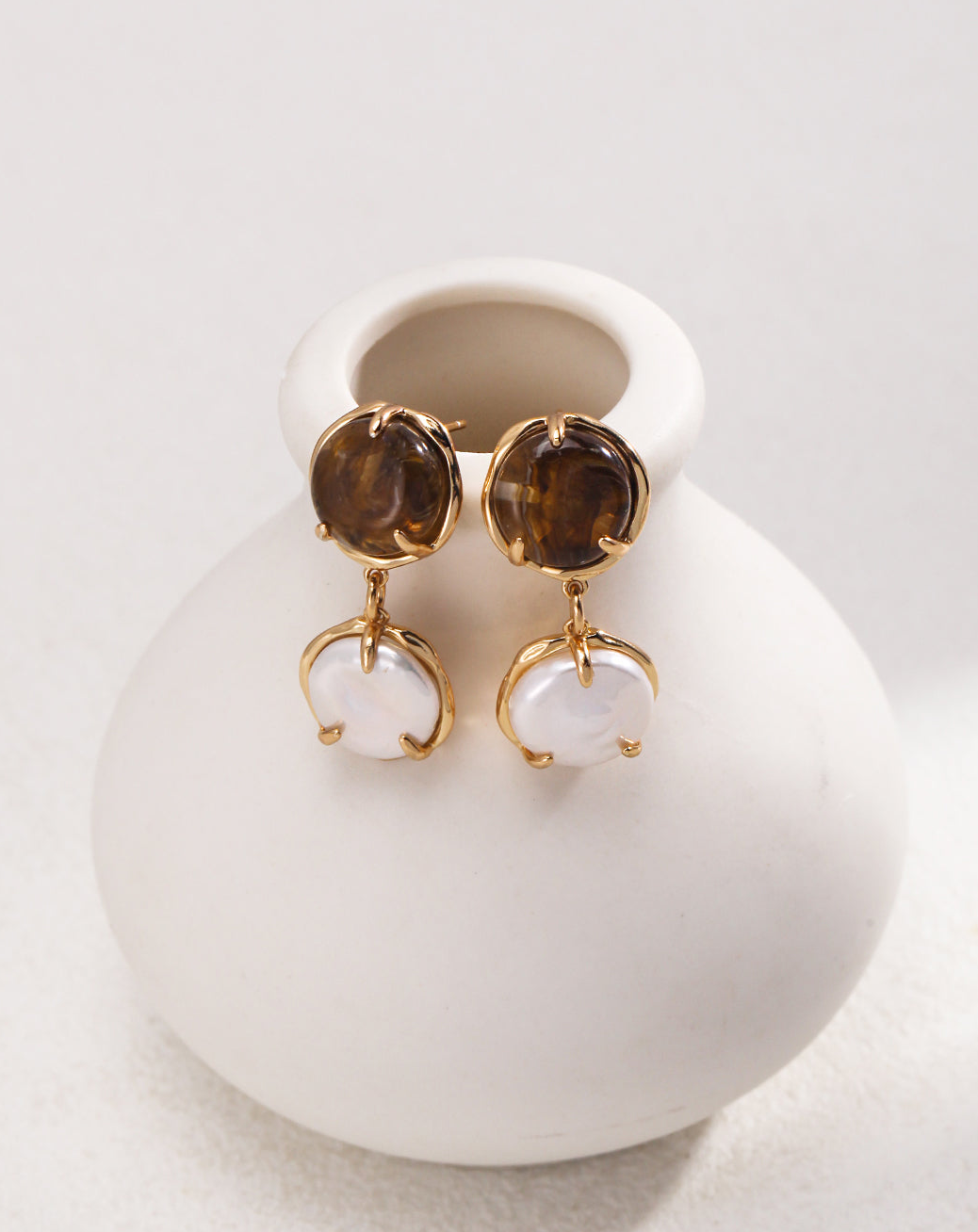Café Au Lait Mini Pearl Ball Earring Adjustable Vintage Charm
