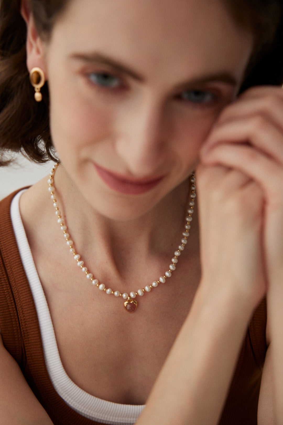 Sweet Fantasy Pearl Necklace with Strawberry Quartz Pendant
