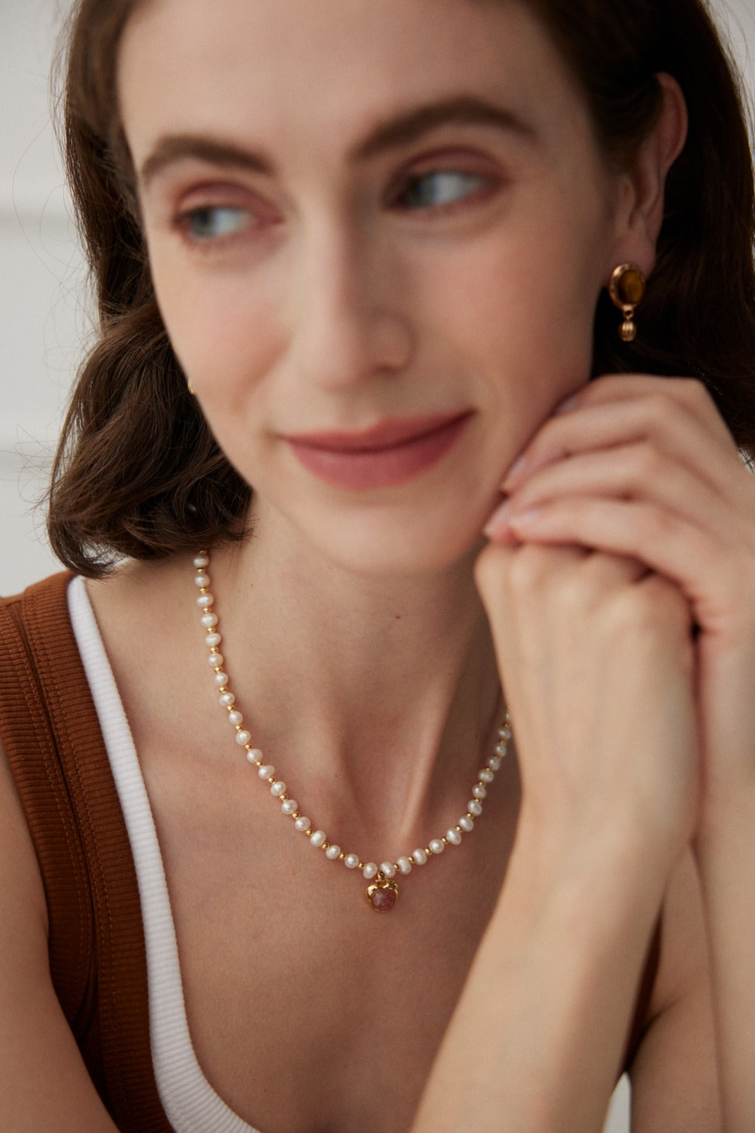 Sweet Fantasy Pearl Necklace with Strawberry Quartz Pendant