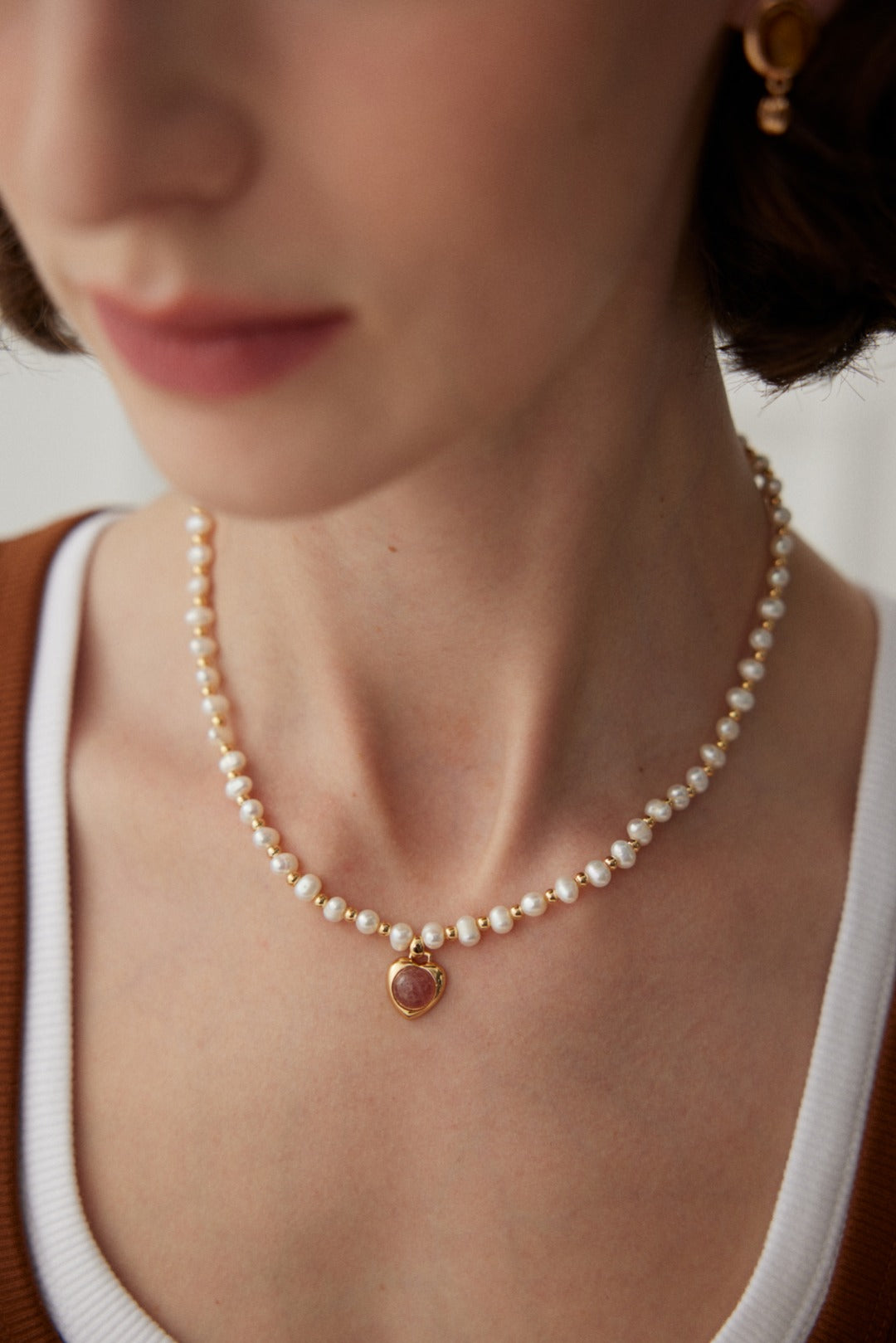 Sweet Fantasy Pearl Necklace with Strawberry Quartz Pendant