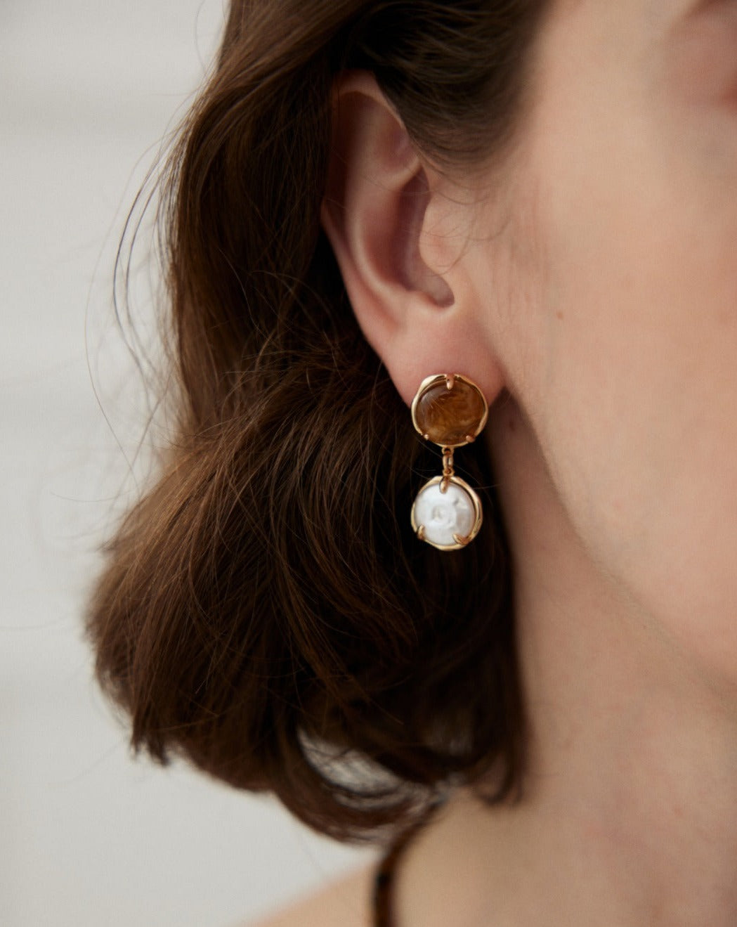 Café Au Lait Mini Pearl Ball Earring Adjustable Vintage Charm