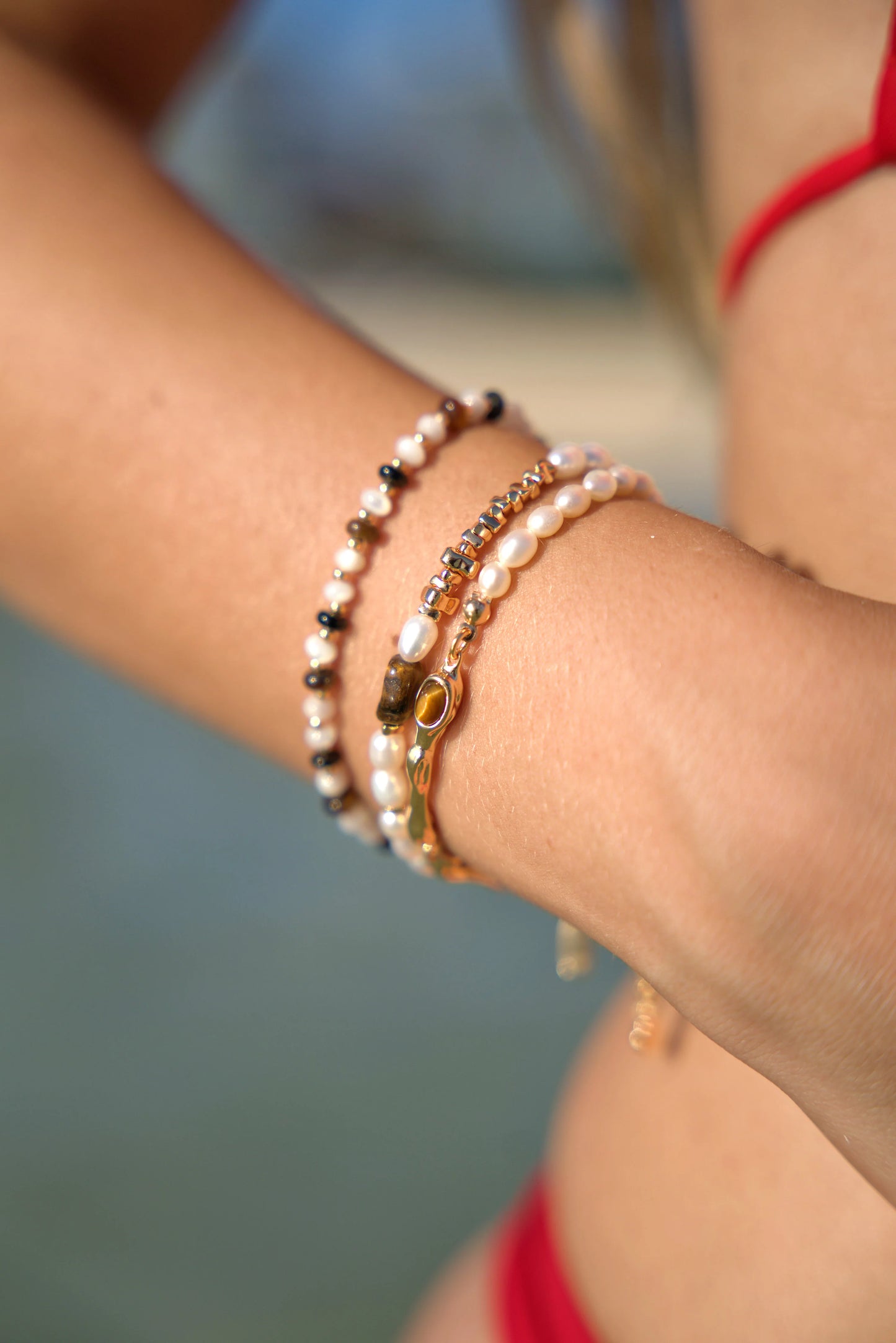 Energetic Amber Tiger's Gaze Pearl Bracelet - Elegant & Timeless