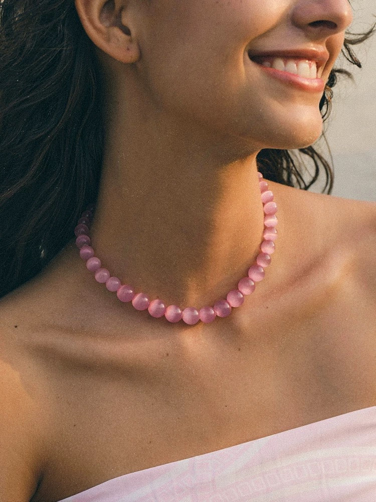 Peach Blossom: Juicy Pink Cat's Eye Necklace