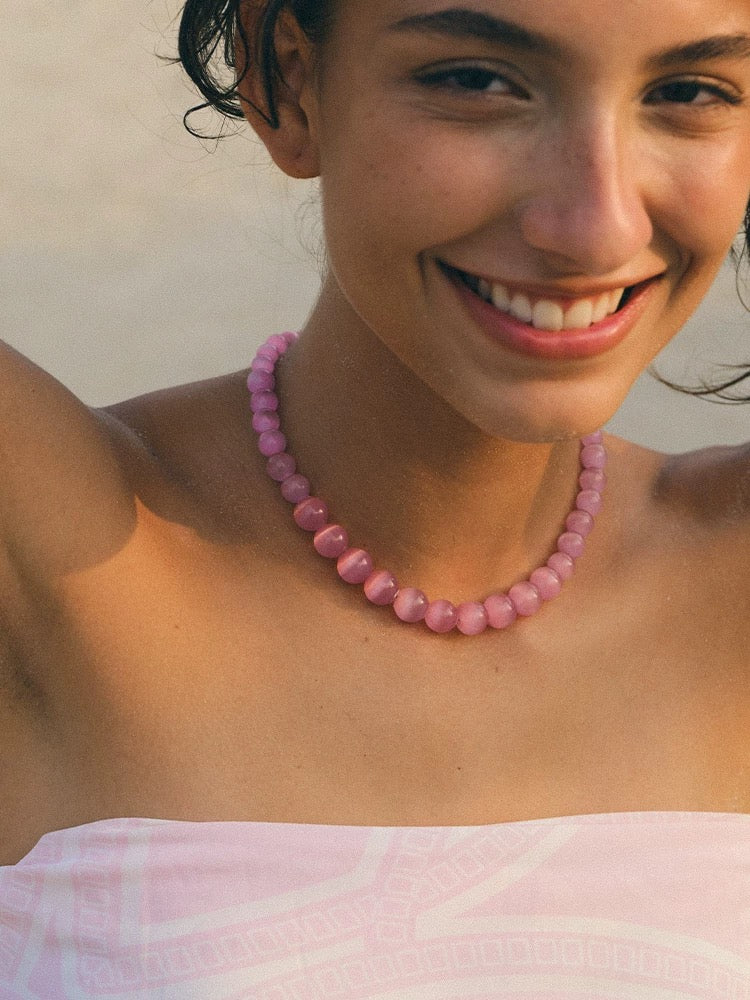 Peach Blossom: Juicy Pink Cat's Eye Necklace