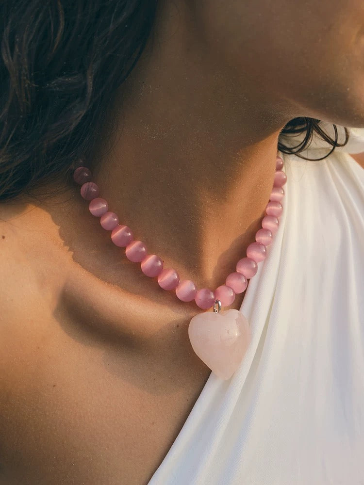 Peach Blossom: Juicy Pink Cat's Eye Necklace