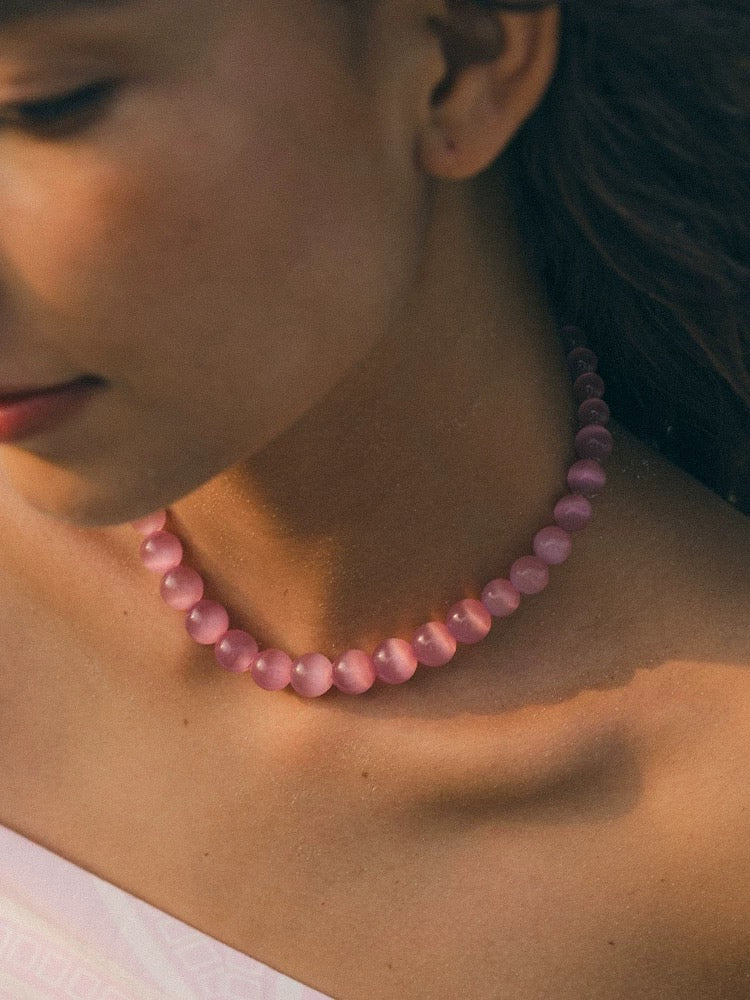 Peach Blossom: Juicy Pink Cat's Eye Necklace