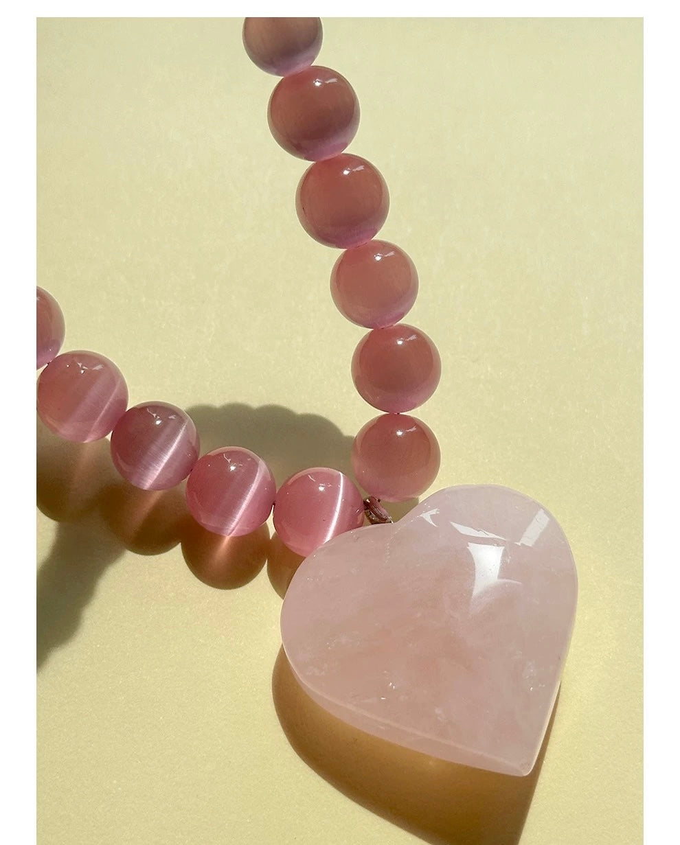 Peach Blossom: Juicy Pink Cat's Eye Necklace