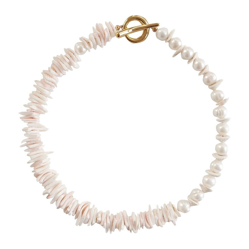 Sunlit Seashells: Pink and White Beach Bliss Necklace