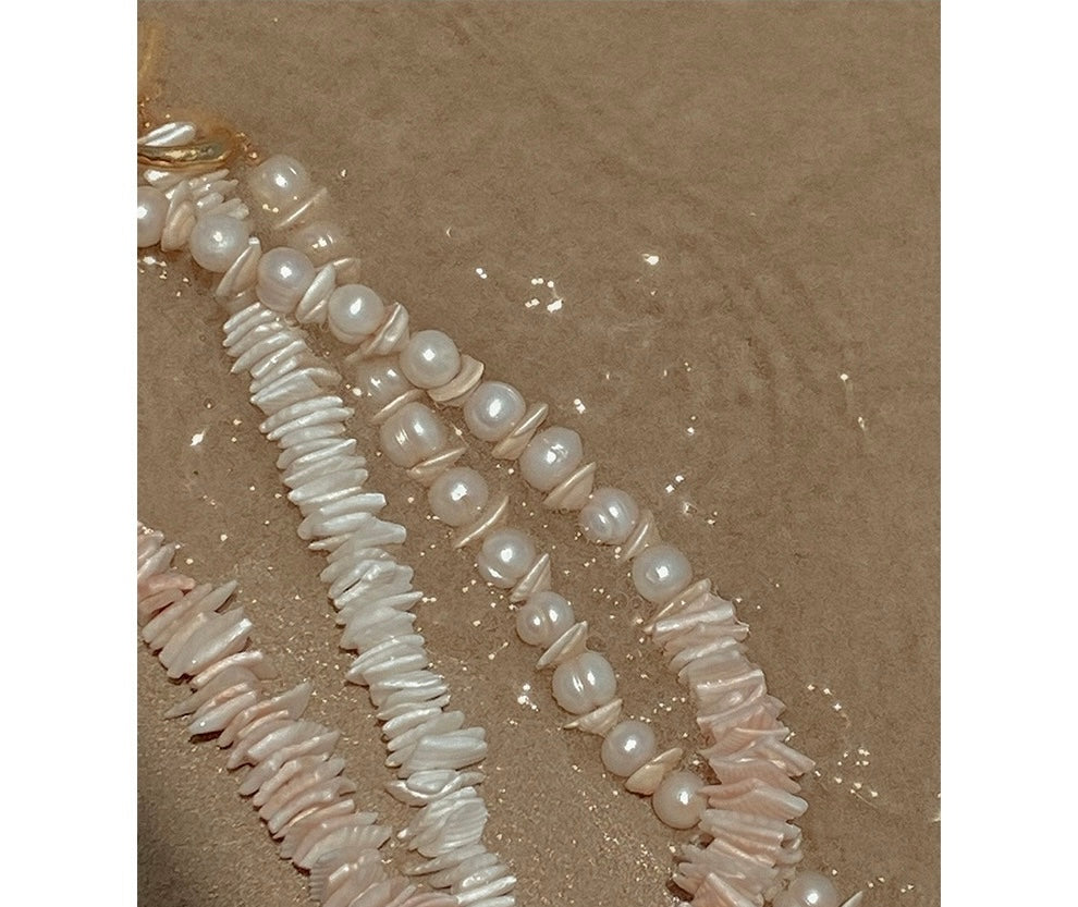 Sunlit Seashells: Pink and White Beach Bliss Necklace