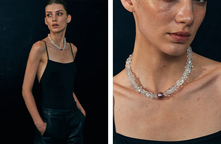 Radiant Majesty: Transparent Crystal and Pearl Necklace