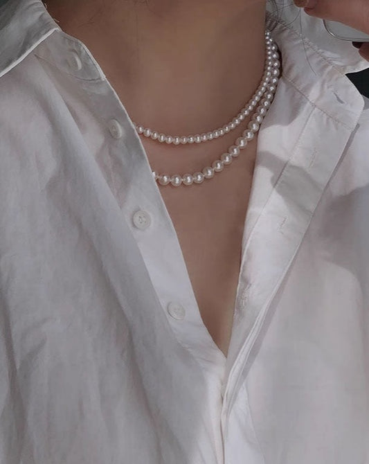 Double-Layered Pearl Choker Necklace