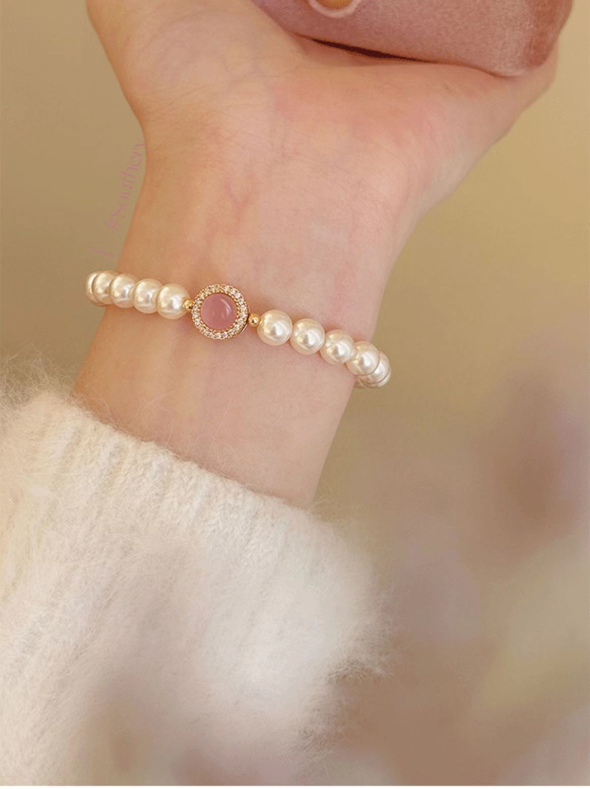 Pink Chalcedony and Pearl Bracelet: Light-Responsive Stone