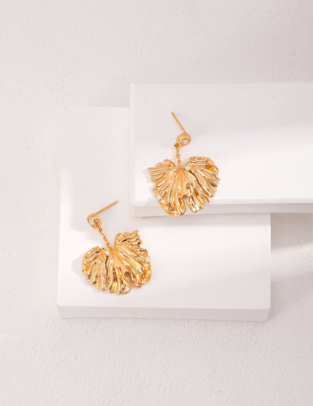 Golden Grove: Silver Zircon Leaf Pendant Earrings