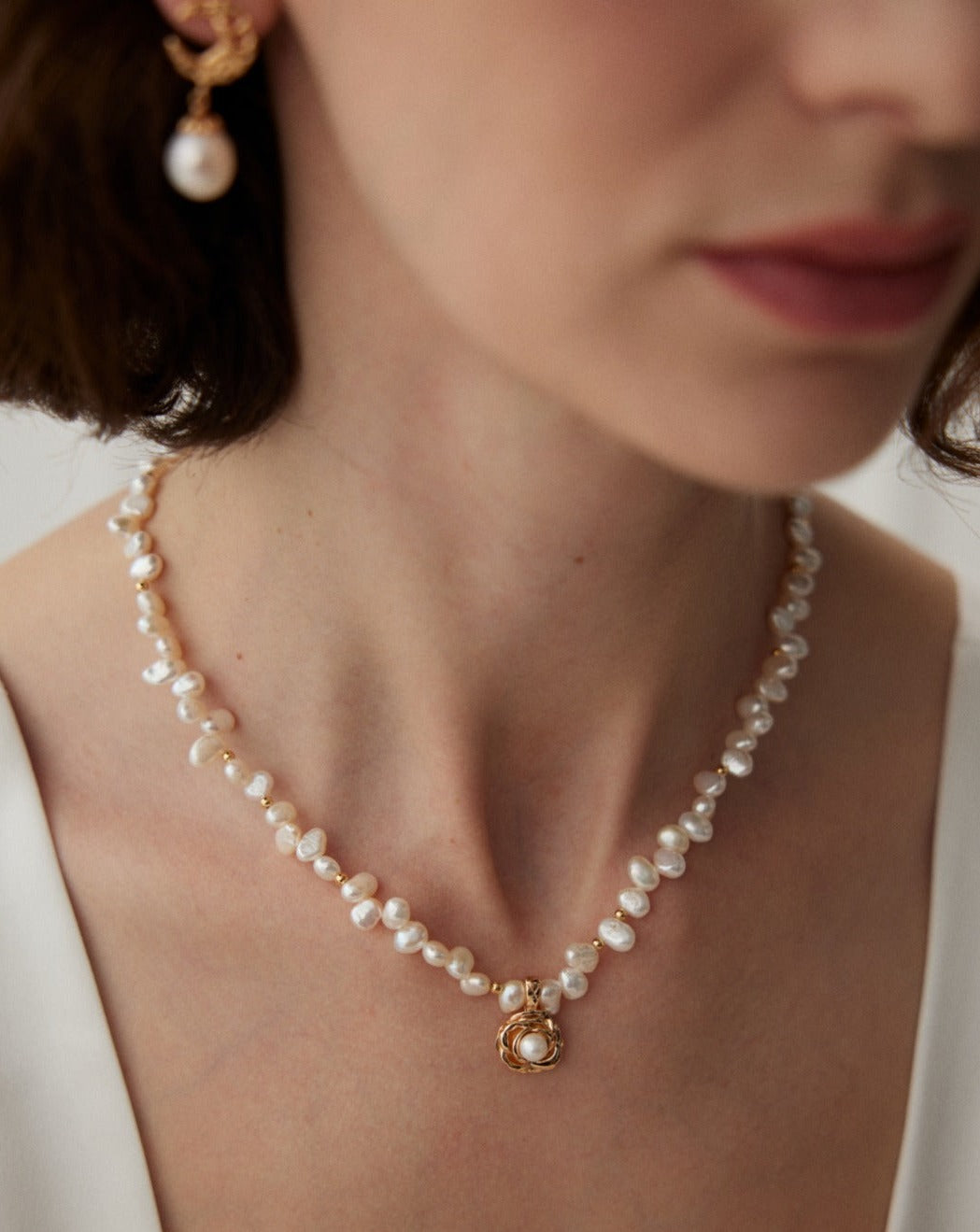 Ideal Love Pearl Necklace with Camellia Pendant