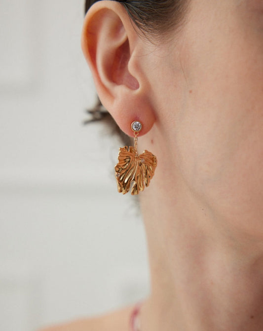 Golden Grove: Silver Zircon Leaf Pendant Earrings