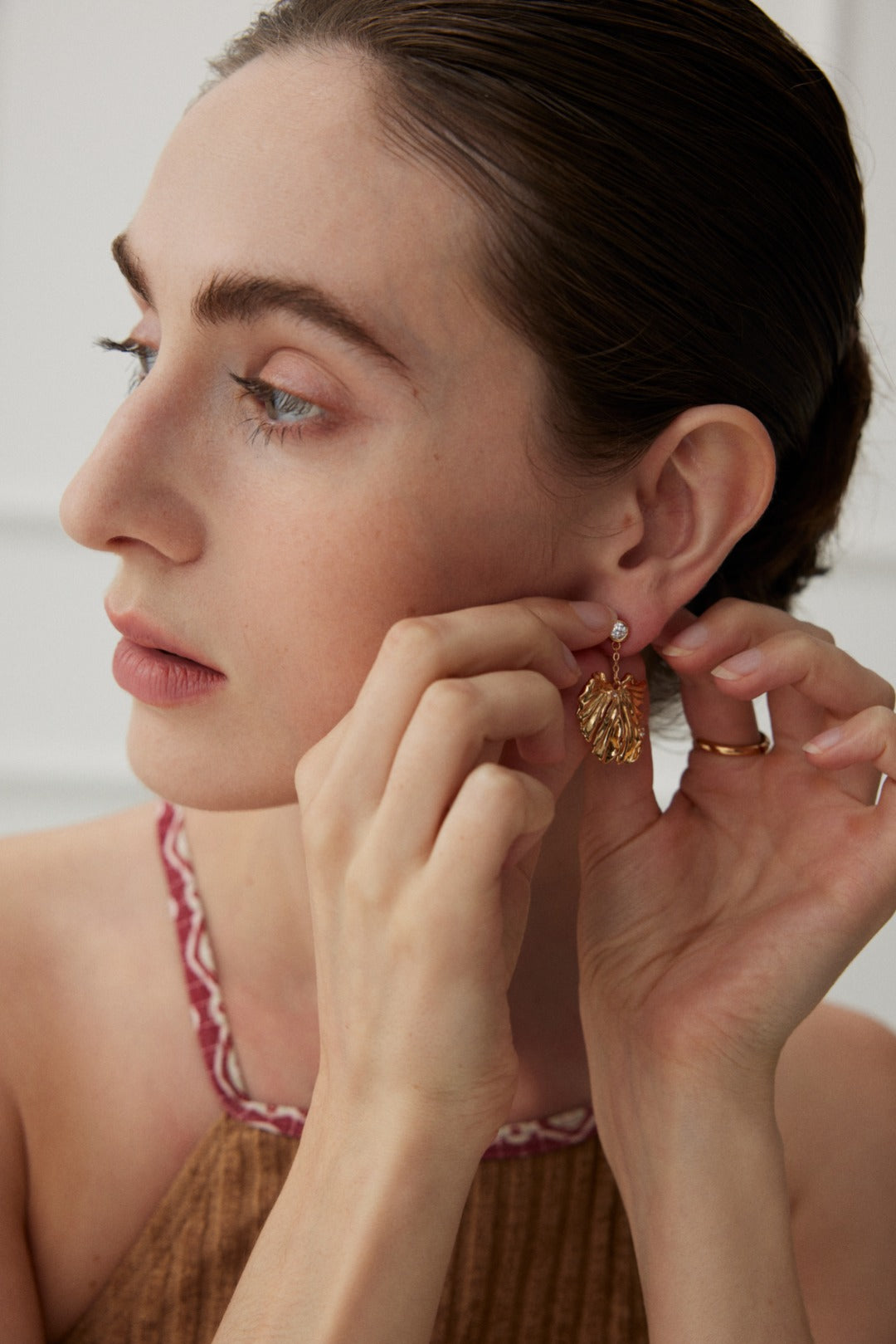 Golden Grove: Silver Zircon Leaf Pendant Earrings